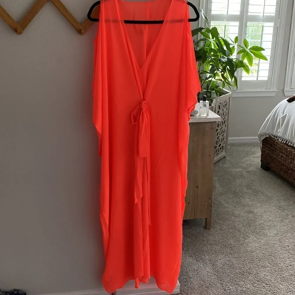 L’Agent by Agent Provocateur Holly Neon Orange Kaftan Swim Coverup One Size NWT